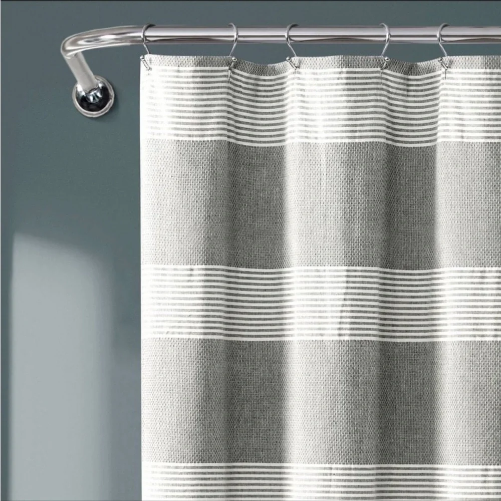 NWT Tucker Stripe Yarn Dyed Cotton Tassel Shower Curtain Gray/White - Lush Décor